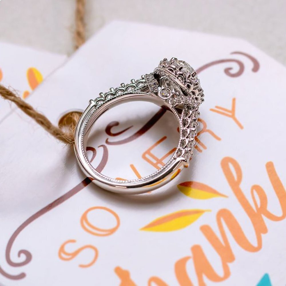 Beautiful Oval Pure Zircon Cubic Carved Macro Silver Rings for Women, INDN8279 - Picture 4 of 6